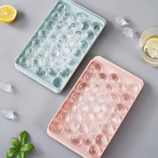 Khay đá tròn tủ lạnh 33 viên, khuôn làm đá có nắp đậy hình bi