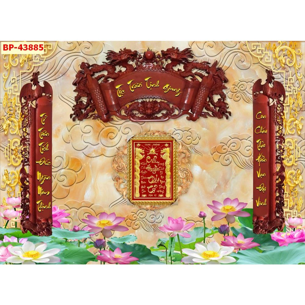 Tranh phòng thờ nhiều kích thước khác nhau Tranh lụa dán tường