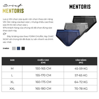 COMBO 3 Quần Lót Nam Brief MENTORIS, Quần Sịp Tam Giác Vải Thun Lạnh Thông Hơi Thoáng Mát CB3MBF09