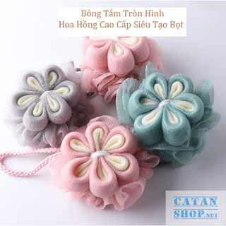 Bông Tắm Tròn Hình Hoa Hồng Vải Lưới PE Cao Cấp Siêu Tạo Bọt,Bông Tắm Chất Liệu Siêu Mềm Có Móc Treo