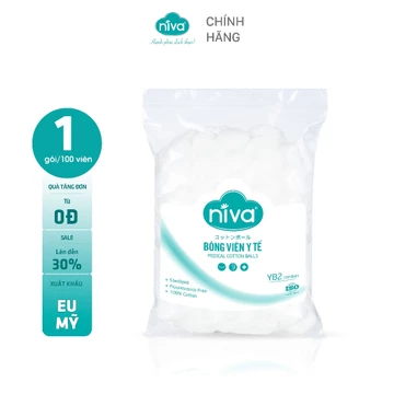 [Combo 5] Gói 100 Bông Gòn Viên Tròn Y Tế NIVA Yb2 Đường Kính 27mm Nhét Tai Cho Phụ Nữ Sau Sinh