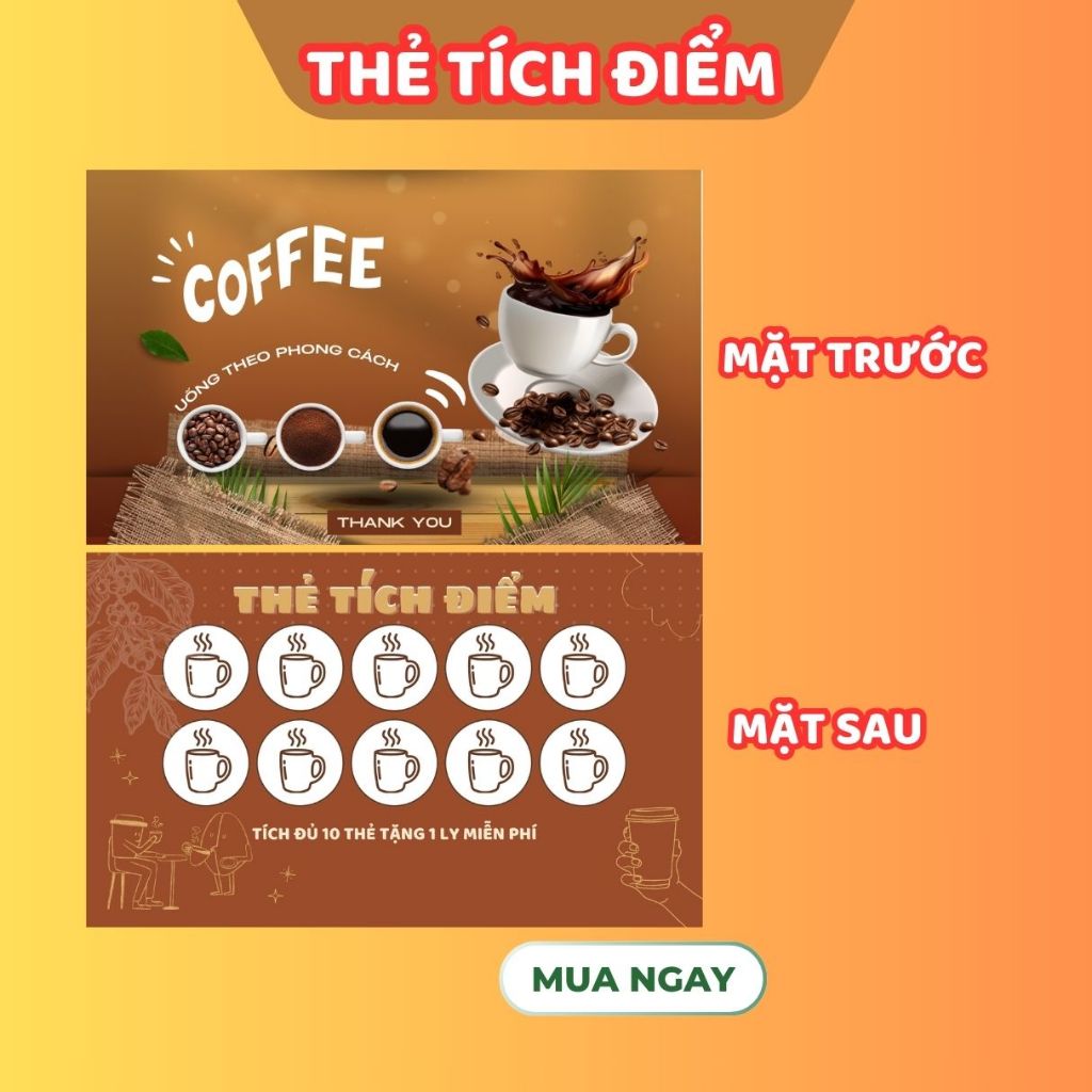100 phiếu tích điểm cà phê, card tích điểm coffee mẫu có sẵn, có in theo yêu cầu, size 9x5.4cm