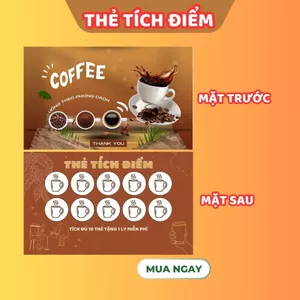 100 phiếu tích điểm cà phê, card tích điểm coffee mẫu có sẵn, có in theo yêu cầu, size 9x5.4cm