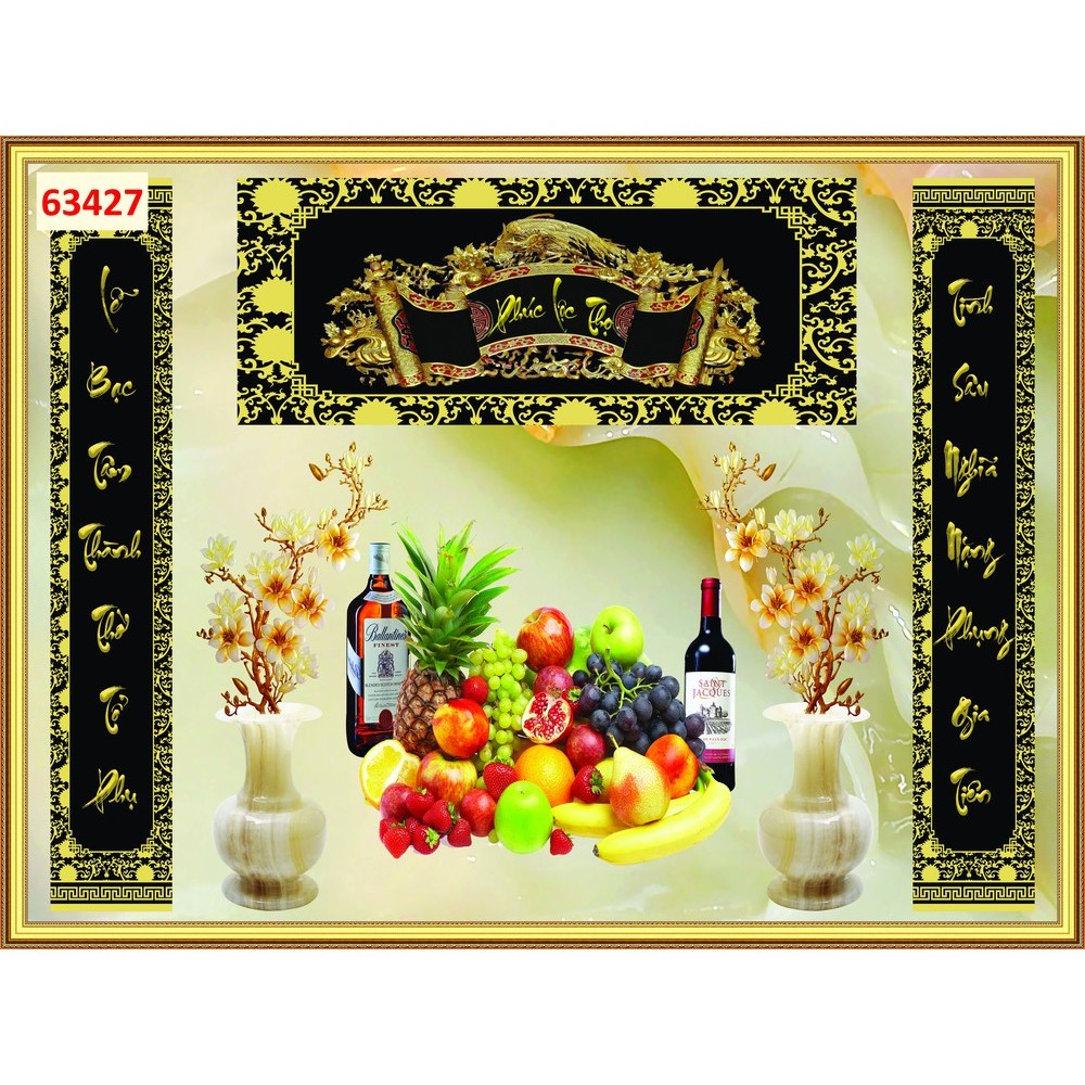 Tranh dán tường 3D vải lụa kim sa tranh phòng thờ. Tặng keo và dụng cụ dán
