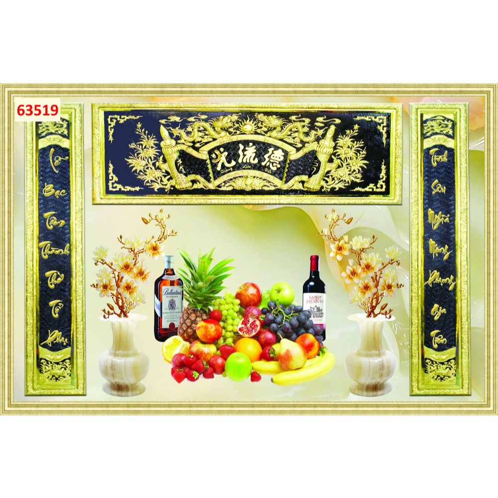 Tranh dán tường 3D vải lụa kim sa tranh phòng thờ. Tặng keo và dụng cụ dán