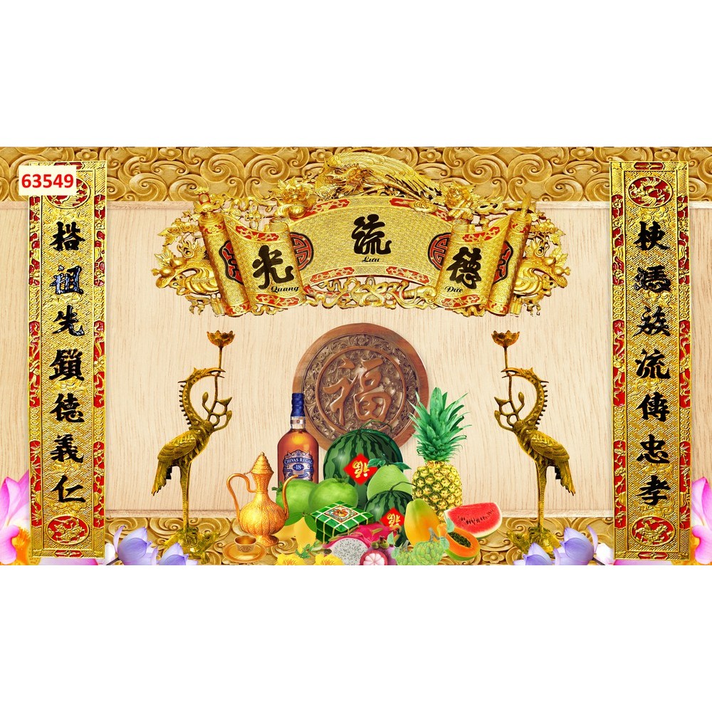 Tranh dán tường 3D vải lụa kim sa tranh phòng thờ. Tặng keo và dụng cụ dán