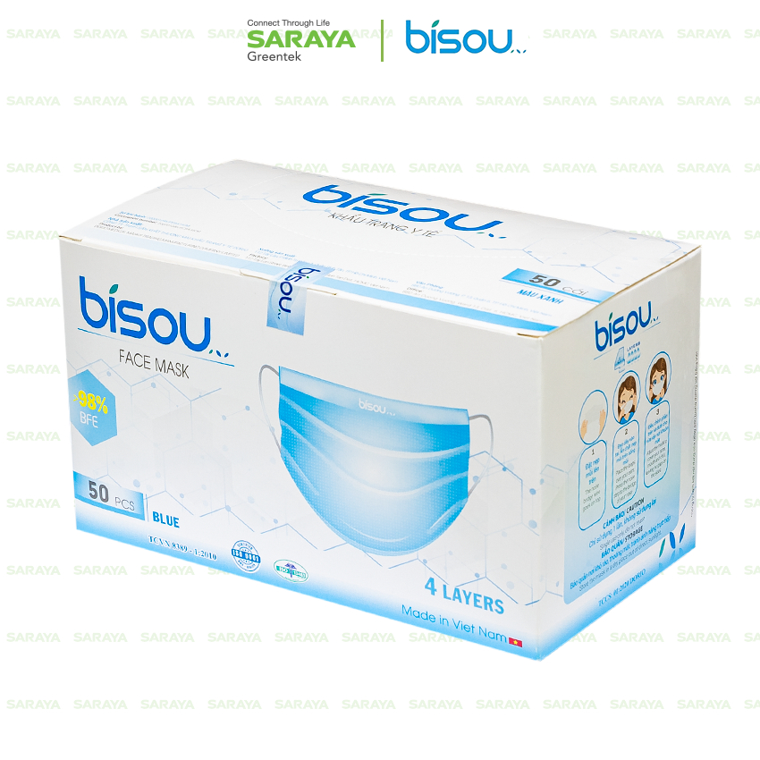 Ảnh Khẩu trang y tế 4 lớp Bisou (Màu Xanh và Màu Trắng) - 50 cái/hộp 3
