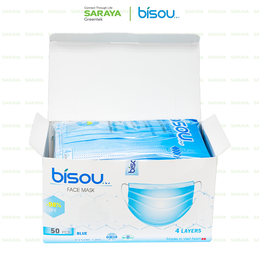 Ảnh Khẩu trang y tế 4 lớp Bisou (Màu Xanh và Màu Trắng) - 50 cái/hộp 4