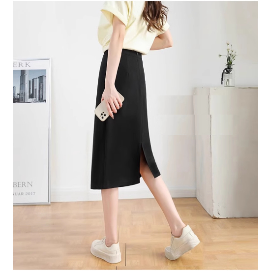 Chân váy A dáng dài phủ gối xẻ sau che bụng và đùi tốt có bigsize