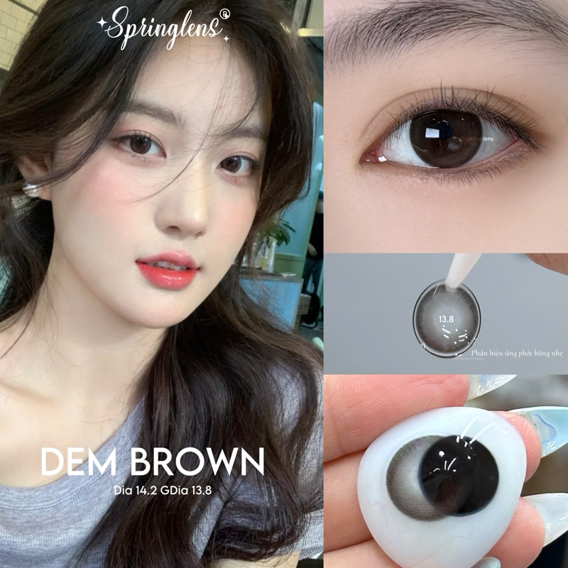 Kính áp tròng DEM BROWN filter nâu hồng đen nhẹ giãn to 1 tháng | Spring Lens