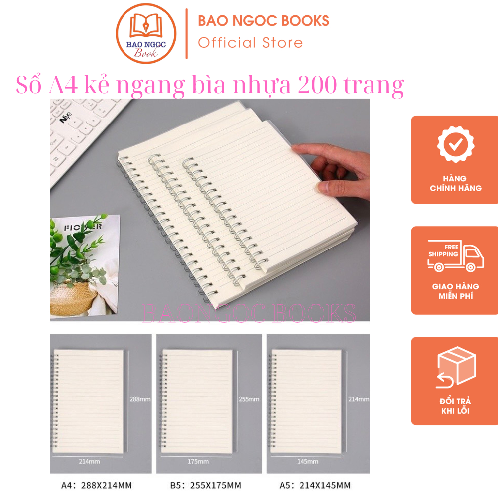 Sổ Lò Xo A4 Kẻ Ngang 200 Trang Bìa Nhựa Trắng Mờ TUANVIET BOOK Phù Hợp ...