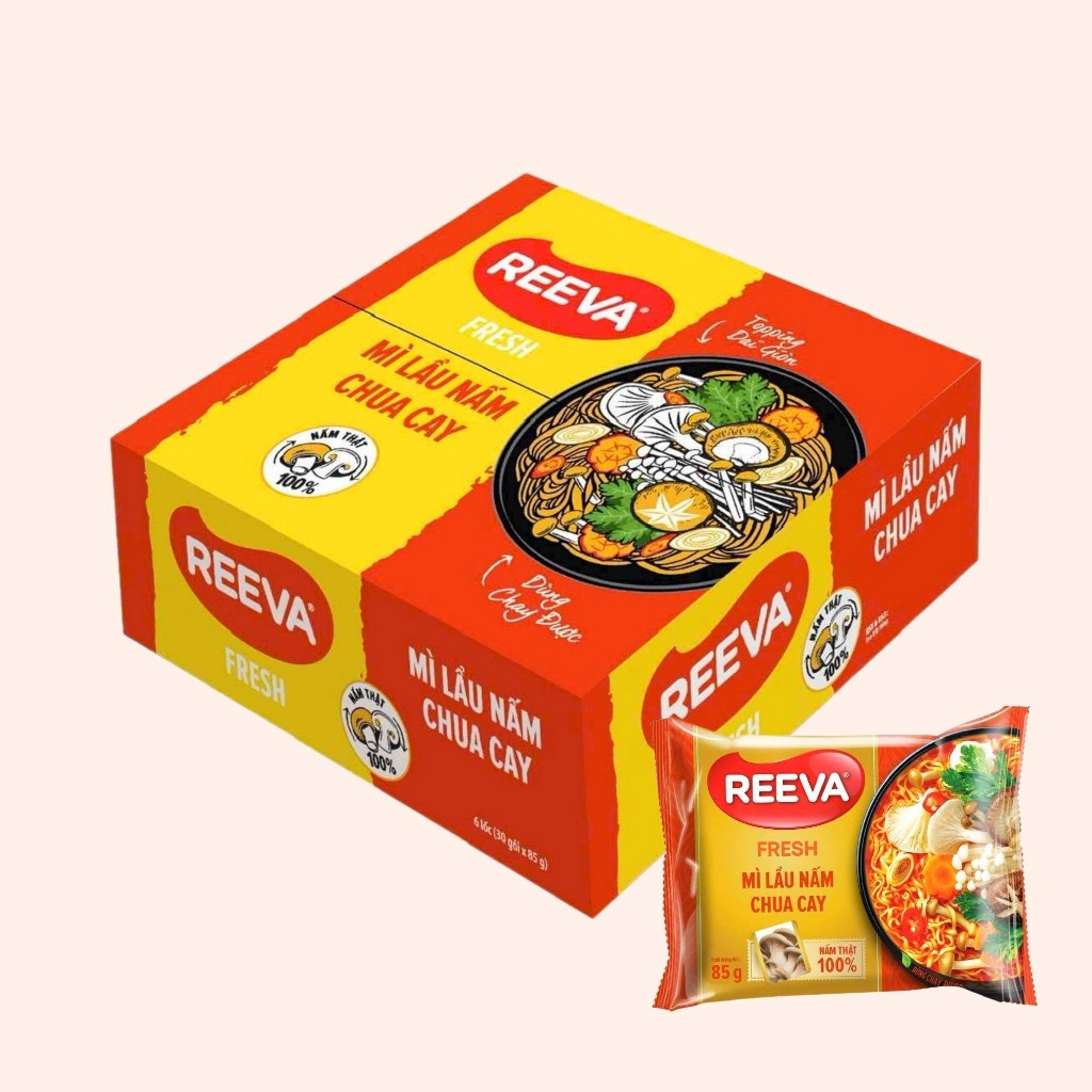 REEVA Mì Lẩu Nấm Chua Cay thùng 30 gói chay mặn điều được | Shopee Việt Nam