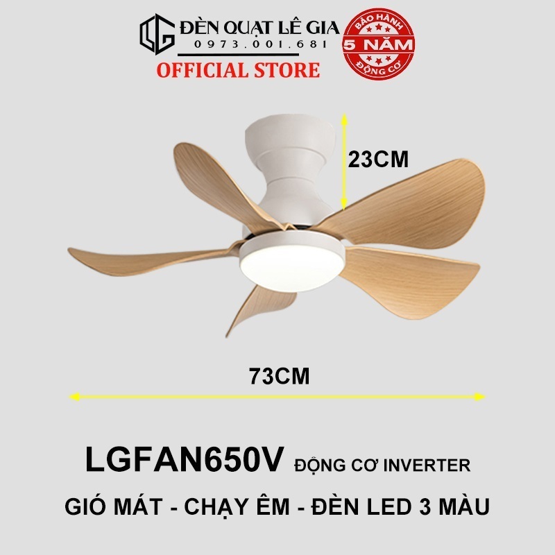 Ảnh Quạt Trần Mini Có Đèn Lê Gia LGFAN650 - Chiều Cao 23cm - Sải Cánh 73cm - Bảo Hành 5 Năm 1