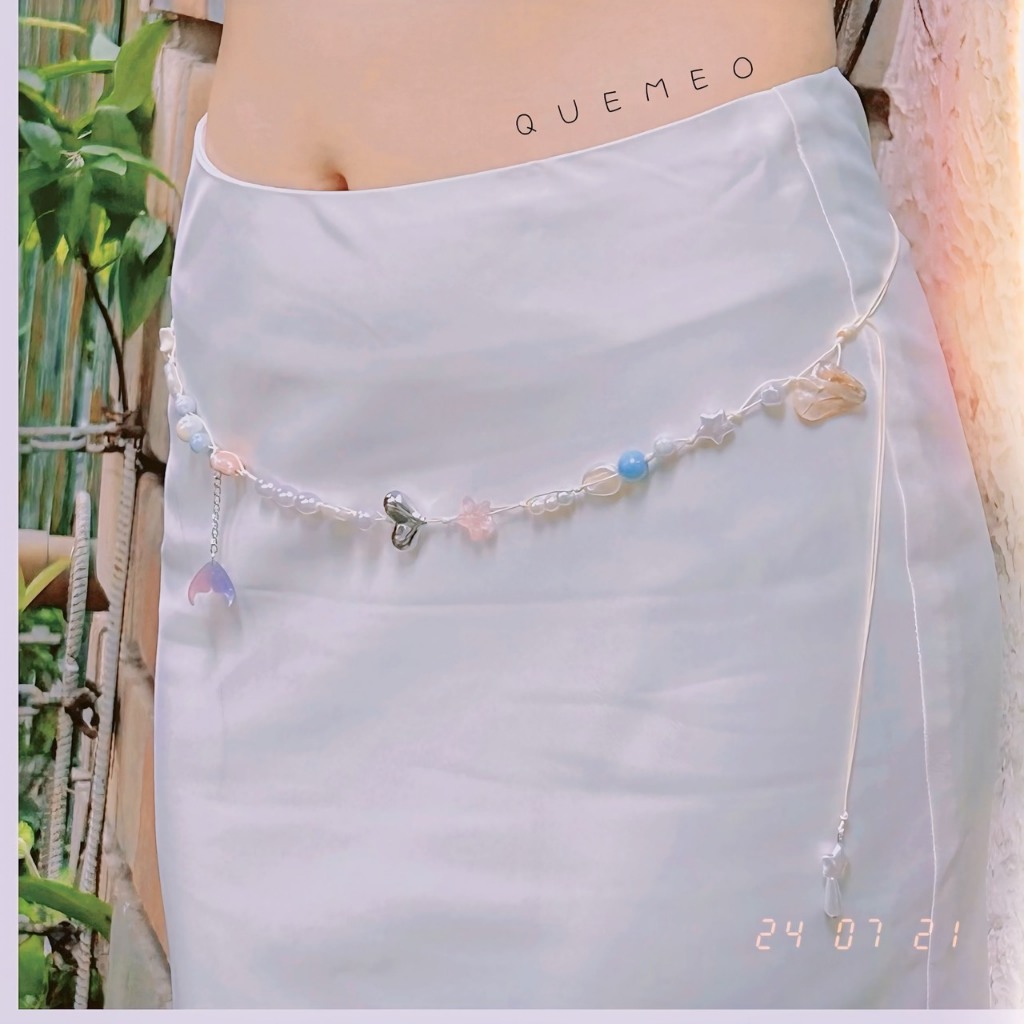 Dây chuyền bụng hạt Nhiều màu sắc TWINKLING BELT  Dây eo Sò gốm Mix đuôi cá vòng eo đi biển QUEMEO dây rút
