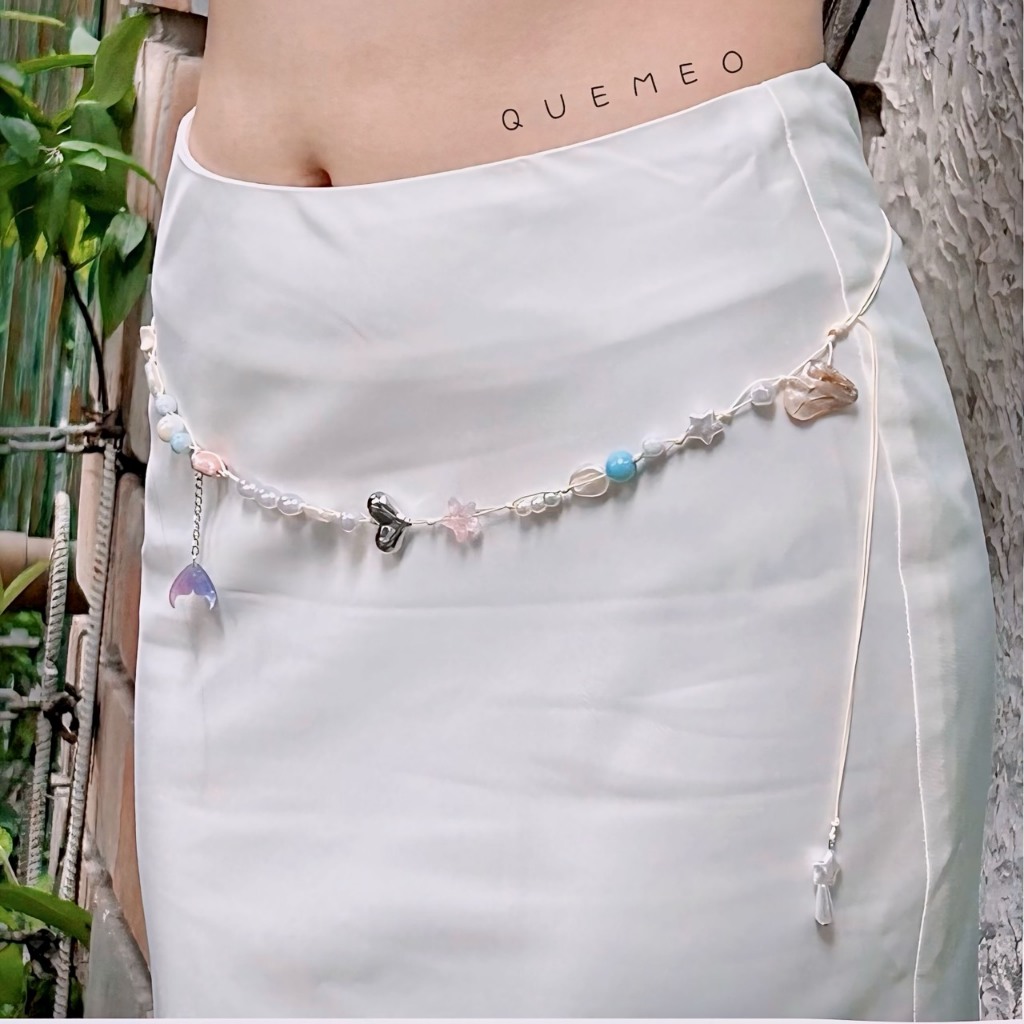 Dây chuyền bụng hạt Nhiều màu sắc TWINKLING BELT  Dây eo Sò gốm Mix đuôi cá vòng eo đi biển QUEMEO dây rút