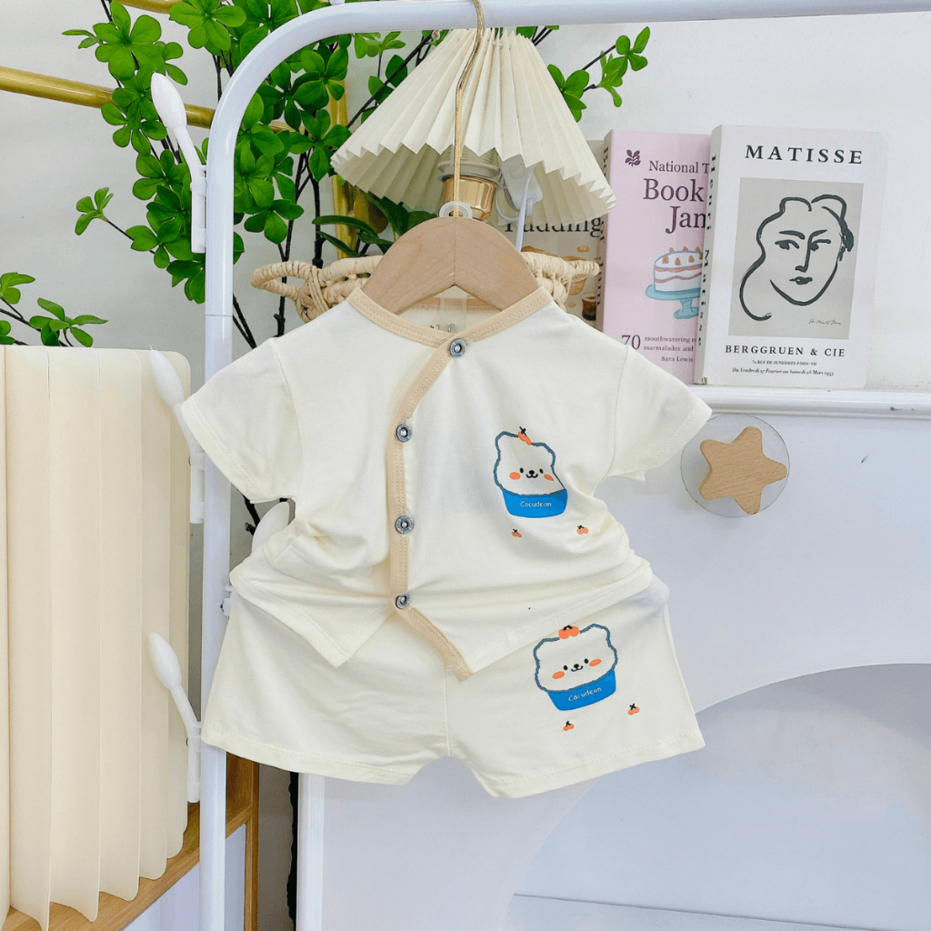 Combo 2-3 bộ cộc tay sơ sinh chất vải thun lạnh mềm mịn cho bé sơ sinh size 0-9 tháng CL07 Đậu Đậu Store