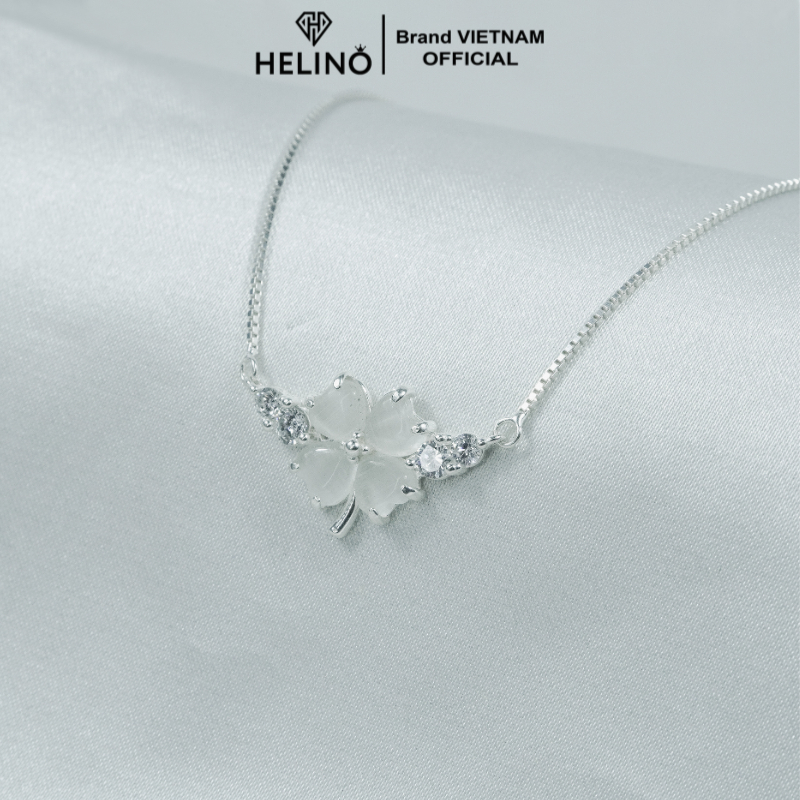 Ảnh Dây chuyền bạc nữ HELINO cỏ bốn lá đính đá mắt mèo cao cấp trang sức cá tính C54 3