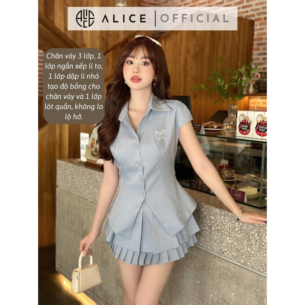 Ảnh Set Áo Cổ Đức Ngắn Tay Và Chân Váy Xếp Ly ALICE Thiết Kế Chiết Eo Tôn Dáng Phong Cách Trẻ Trung S645 4