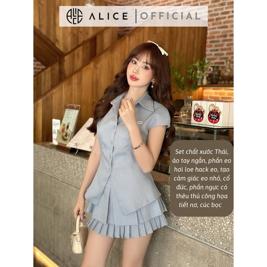 Ảnh Set Áo Cổ Đức Ngắn Tay Và Chân Váy Xếp Ly ALICE Thiết Kế Chiết Eo Tôn Dáng Phong Cách Trẻ Trung S645 3