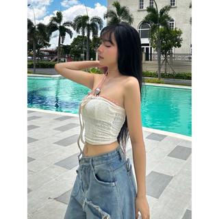 Áo ống croptop cột dây phối ren kiểu nữ đen trắng trơn ôm body chất xốp co giãn VANISA CT072