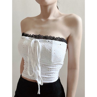 Áo ống croptop cột dây phối ren kiểu nữ đen trắng trơn ôm body chất xốp co giãn VANISA CT072