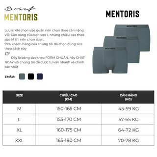 COMBO 3 sịp đùi boxer nam MENTORIS, chất vải cao cấp, co giãn 4 chiều, thoáng mát CB3MBX01