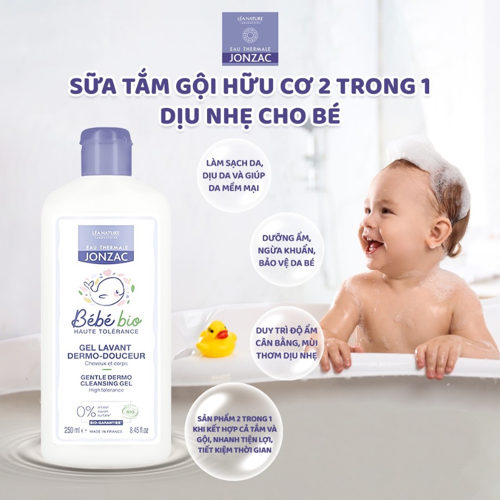 (QUÀ KHÁCH HÀNG THÂN THIẾT) Gel Tắm Gội Hữu Cơ JONZAC Dành Cho Bé Từ Sơ Sinh 250ML