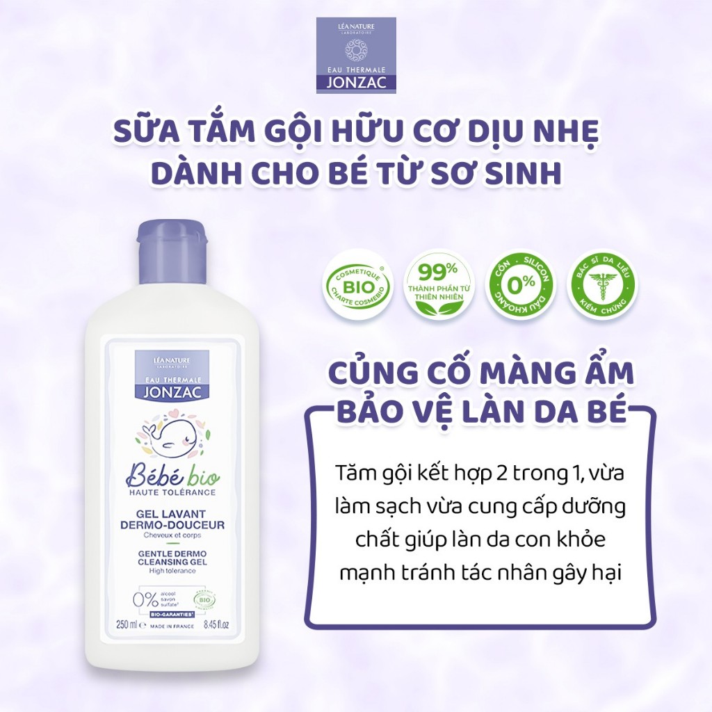 (QUÀ KHÁCH HÀNG THÂN THIẾT) Gel Tắm Gội Hữu Cơ JONZAC Dành Cho Bé Từ Sơ Sinh 250ML