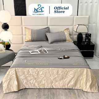 Bộ chăn ga gối phi lụa M2T BEDDING bao gồm 2 vỏ gối nằm, 1 ga giường và 1 chăn chần bông hè mỏng