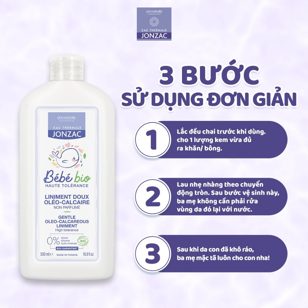 (QUÀ KHÁCH HÀNG THÂN THIẾT) Dung dịch vệ sinh chống hăm tã hữu cơ JONZAC - Giữ ẩm làm mềm nuôi dưỡng làn da bé 500ML