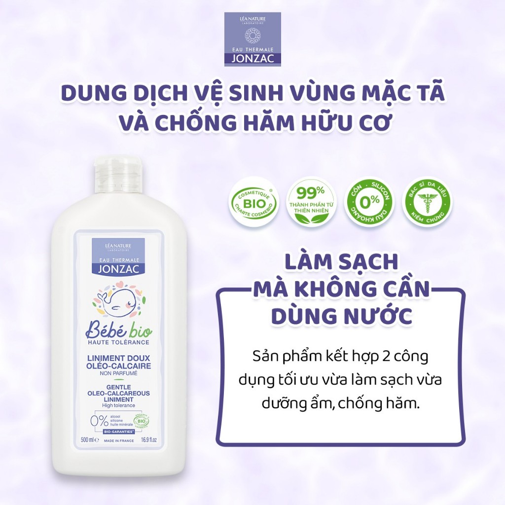 (QUÀ KHÁCH HÀNG THÂN THIẾT) Dung dịch vệ sinh chống hăm tã hữu cơ JONZAC - Giữ ẩm làm mềm nuôi dưỡng làn da bé 500ML
