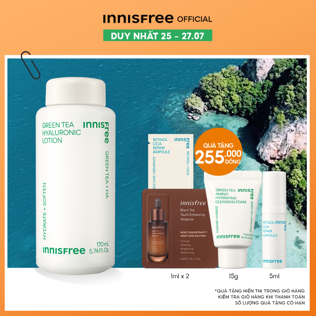 Sữa Dưỡng ẩm Từ Trà Xanh đảo Jeju Innisfree Green Tea Hyaluronic Lotion 170ml New 2023 3001