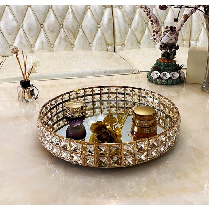 Khay đựng mỹ phẩm, kệ để cốc chén đa năng đính đá pha lê sang chảnh phong cách bắc âu hàng có sẵn