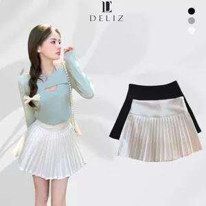 Chân váy tennis xếp ly cạp cao dáng ngắn lưng cao chất liệu gold hàn cho nữ 3 màu đen, trắng, nâu DELIZ