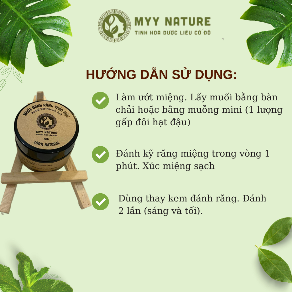Muối đánh răng thảo mộc Myy Nature làm sạch răng, mảng bám cao răng