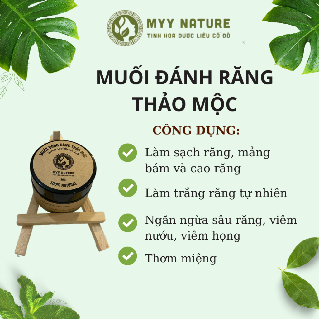 Muối đánh răng thảo mộc Myy Nature làm sạch răng, mảng bám cao răng