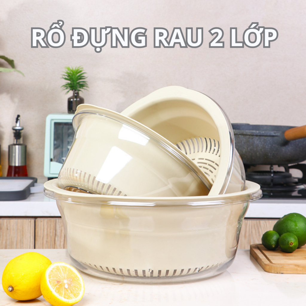 Rổ Nhựa Đựng Đồ, Rổ Đựng Rau 2 Lớp Thiết Kế Thoát Nước Có Tay Cầm Hai ...