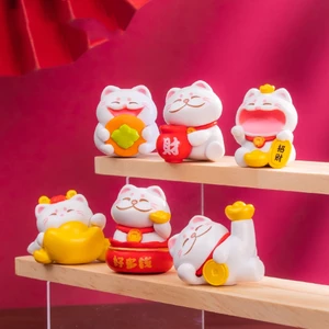 Set 6 mô hình mèo thần tài miệng rộng dễ thương trang trí bàn làm việc, tủ sách, quà tặng, tiểu cảnh