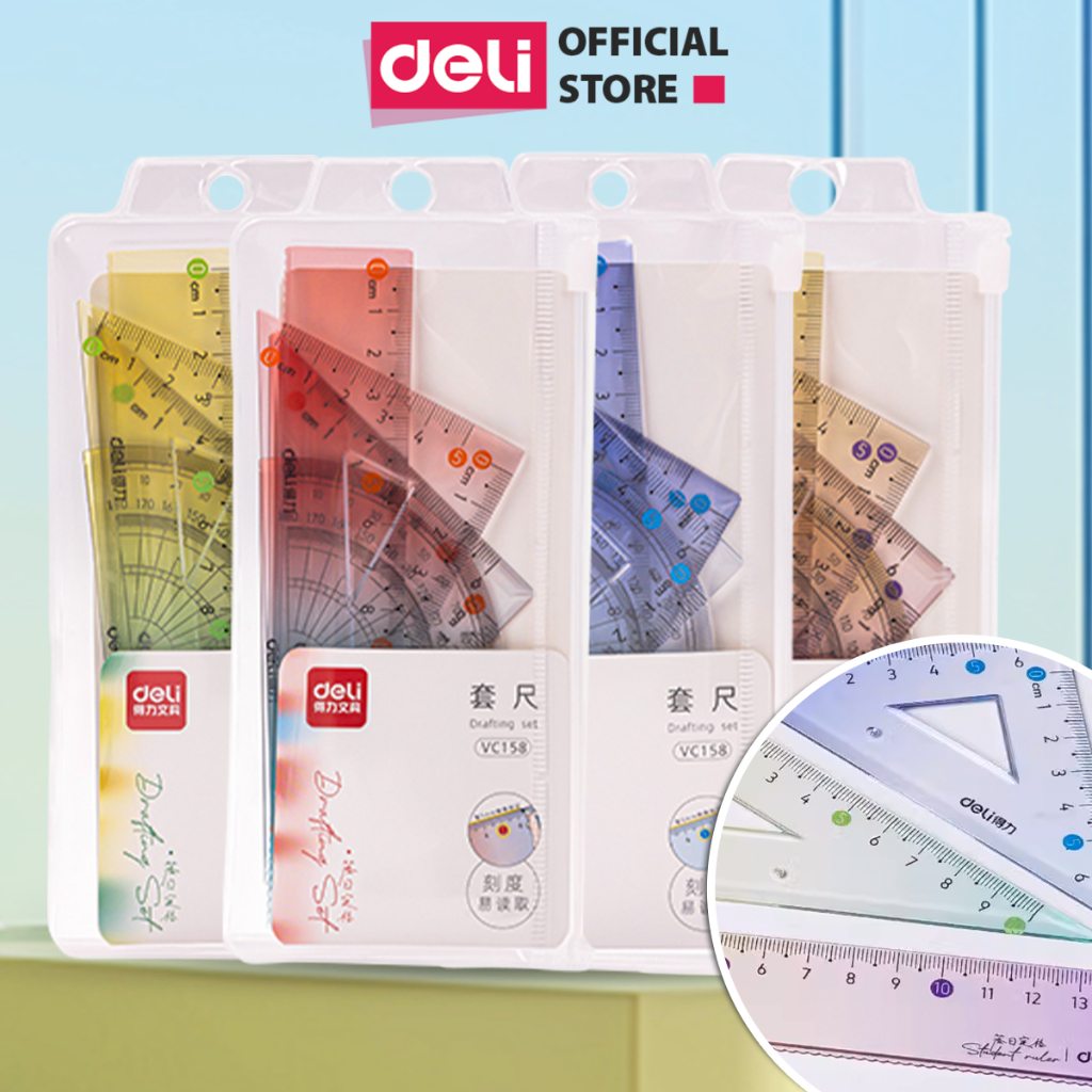 Set Eke Deli 4 Món Thước Kẻ Thước Đo Độ Cho Học Sinh Bộ Dụng Cụ Học Tập 4 Chiếc Màu Gradient Dễ Nhìn Và Đo Chính Xác