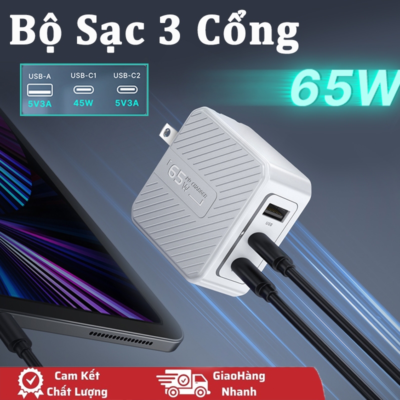 Củ sạc nhanh 65W 4 cổng  Bộ sạc USB C điện thoại thông minh và máy tính bảng Bộ sạc nhanh cho ip 15 14máy tính xách tay