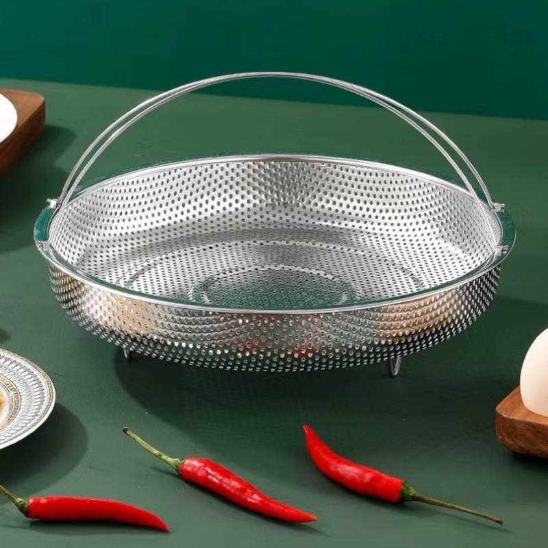 Vỉ Hấp Inox Kèm Chân Đế - Hấp Thức Ăn Bằng Thép Không Gỉ Đục Lỗ Thông Dụng Cho Gia Đình - Khay Hấp Đa Năng (   hot)
