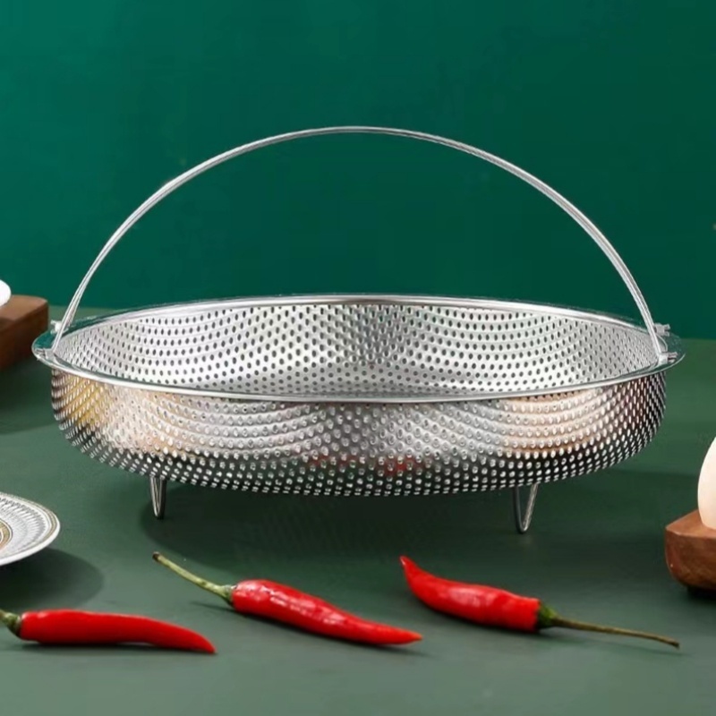 Vỉ Hấp Inox Kèm Chân Đế - Hấp Thức Ăn Bằng Thép Không Gỉ Đục Lỗ Thông Dụng Cho Gia Đình - Khay Hấp Đa Năng (   hot)