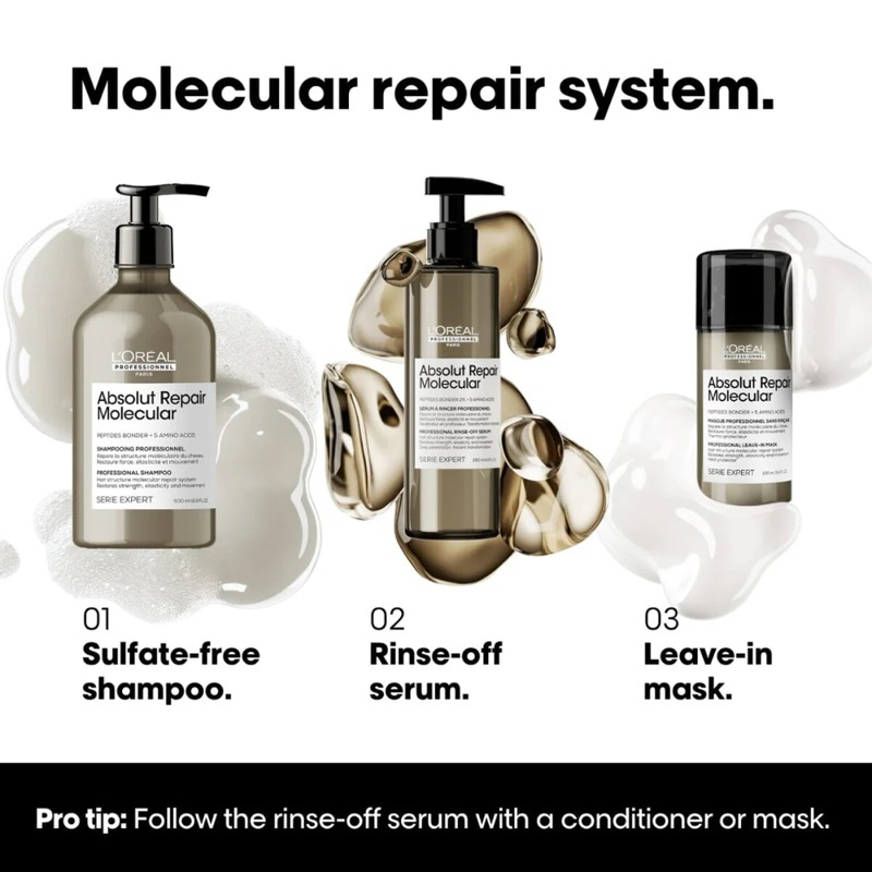 Serum xả tóc Rinse Off L'Oreal ARM Absolut Repair Molecular siêu phục hồi cấp phân tử Peptides 250ml