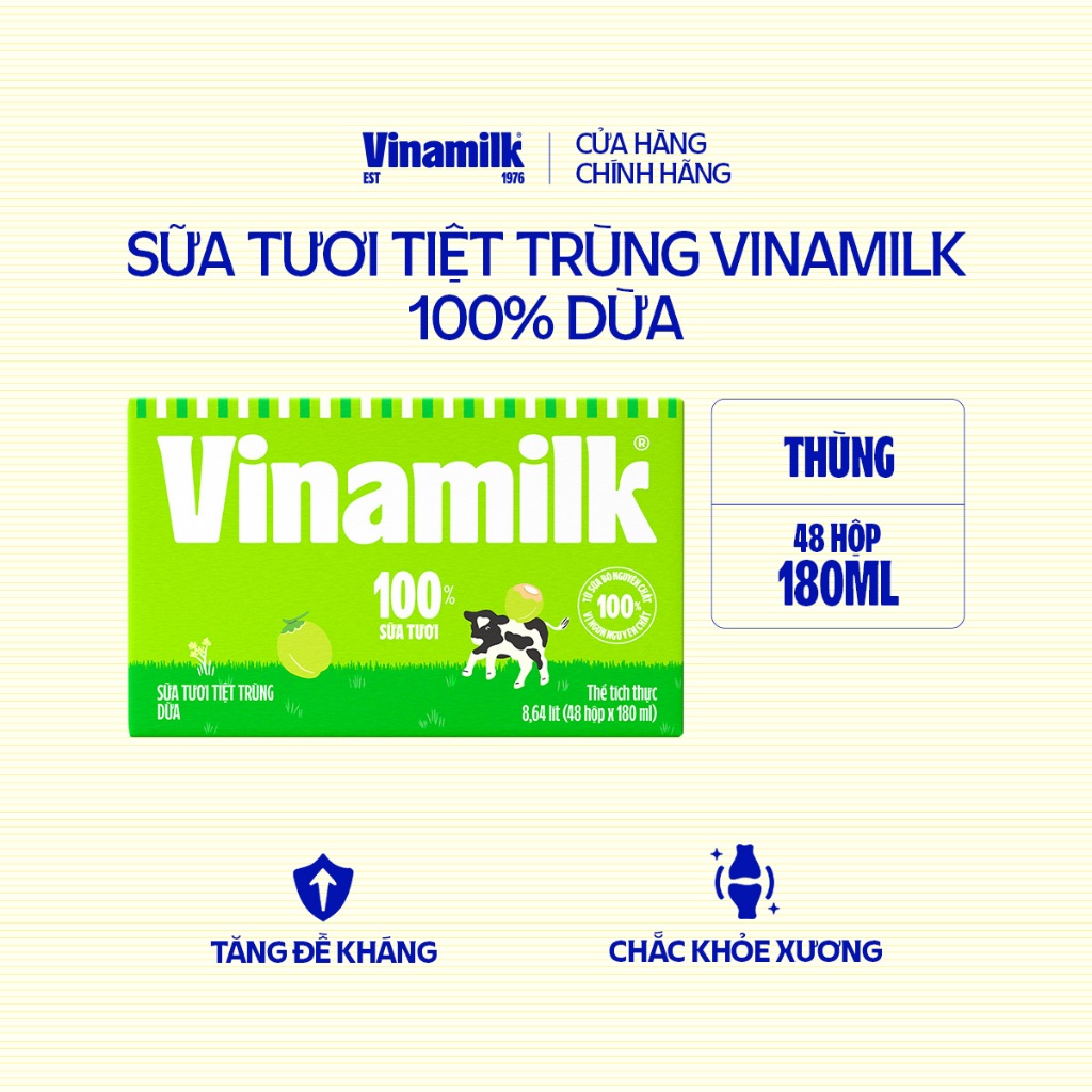 Ảnh Thùng 48 Hộp Sữa tươi tiệt trùng Vinamilk 100% Dừa 180ml 1