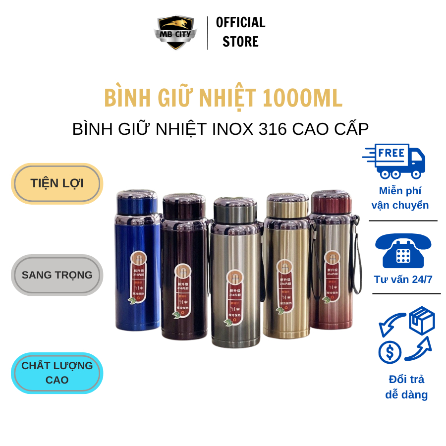 Bình Giữ Nhiệt Nóng Lạnh 1000ml Chất Liệu Inox 316 Cao Cấp - Bảo Quản Nhiệt Độ Tốt - Chất Liệu An Toàn