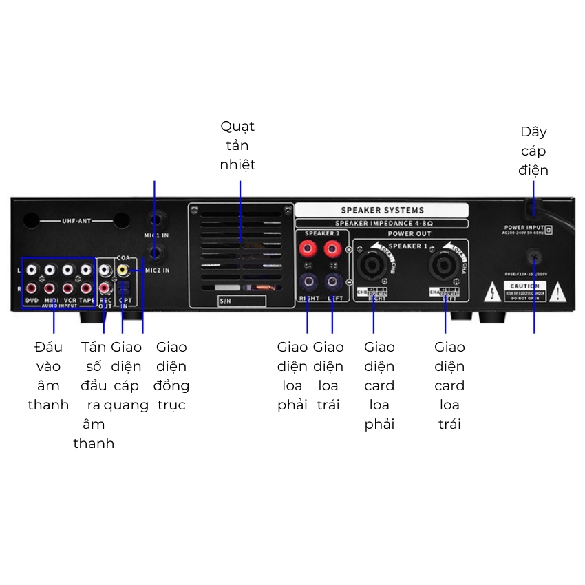 Đẩy liền vang Gunssi DSP-300 công suất lớn  kèm micro - Kết nối bluetooth nghe nhạc , hát karaoke cực hay, chống hú tốt