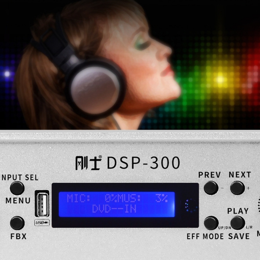 Đẩy liền vang Gunssi DSP-300 công suất lớn  kèm micro - Kết nối bluetooth nghe nhạc , hát karaoke cực hay, chống hú tốt