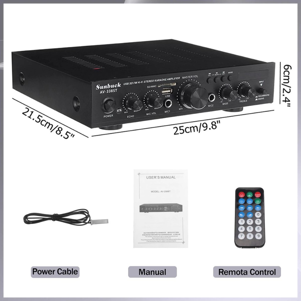 Amply Sunbuck AV 338ST Amply karaoke bluetooth công suất cao 300W HIFI kỹ thuật số âm thanh stereo loa vali 5 kênh