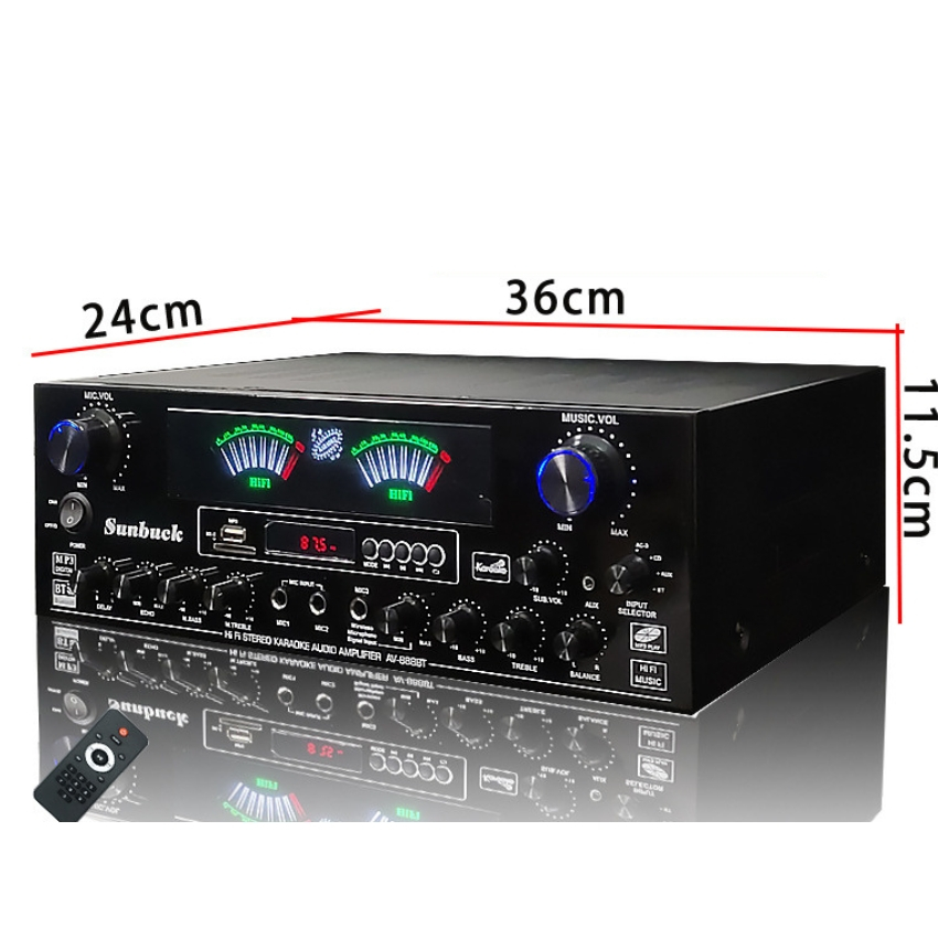 Ampli bluetooth karaoke Sunbuck AV-888BT- Bộ khuếch đại công suất 600W, hỗ trợ kết nối loa sub hơi và sub điện