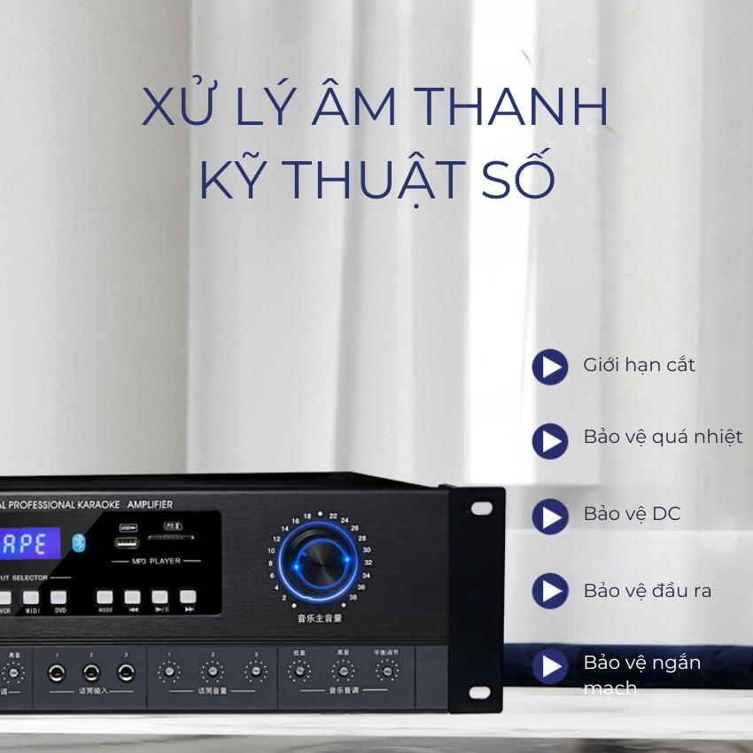 Đẩy liền vang Gunssi AV 330 - Amply âm ly karaoke gia đình 12 sò công suất khủng 1000W - Bảo hành 12 tháng